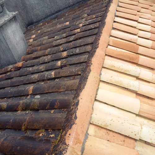 Avant après nettoyage toiture maison Lot-et-Garonne